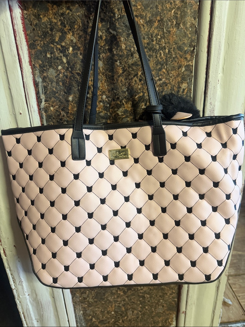 Betsey Johnson Pink Tote with Black Trim